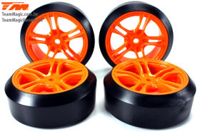 Team Magic Reifen - 1/10 Drift - montiert - 5 Spoke Felgen - Sechskant - 45° - hart