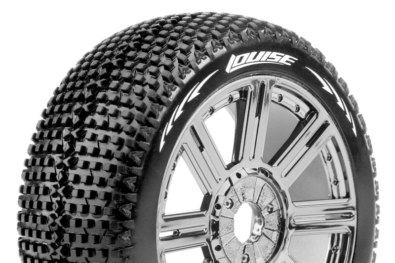 Louise RC B-Turbo 1:8 Buggy Reifen Fertig verklebt Speichen Felgen Schwarz Chrom Hex 17 mm 1 Paar