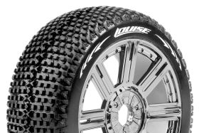 Louise RC B-Turbo 1:8 Buggy Reifen Fertig verklebt Speichen Felgen Schwarz Chrom Hex 17 mm 1 Paar