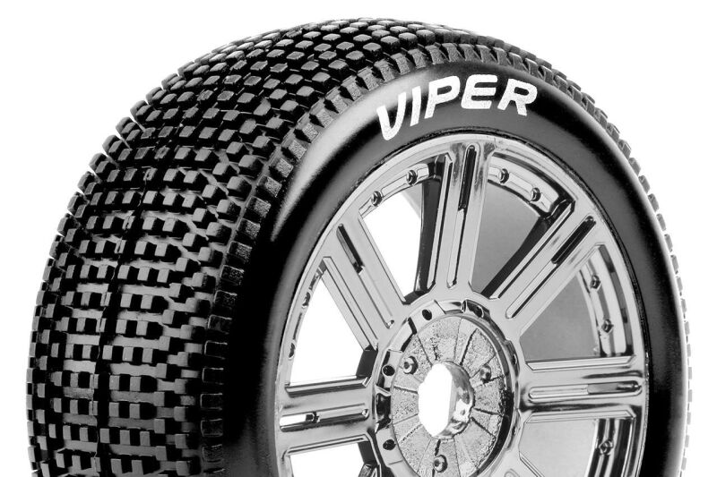 Louise RC B-Viper-JA 1:8 Buggy Reifen Fertig verklebt Speichen Felgen Schwarz Chrom Hex 17 mm 1 Paar